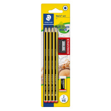 STAEDTLER Noris HB Hexagonal Pencils, Set of 8 Incredibly Shatterproof Pencils, 1 Sharpener, 1 Eraser