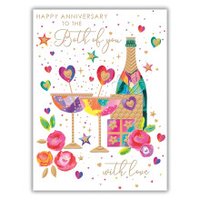 Noel Tatt General 'Both of You' Wedding Anniversary Card - Champagne, Hearts and Roses with Embossed Gold Foil - Eco-Friendly and Recyclable - Made i