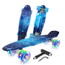 BELEEV 22 inch Skateboards for Kids, Cruiser Skateboard for Girls Boys Teens Adults Beginners, LED Light up Wheels, Mini Skateboards Classic Complete