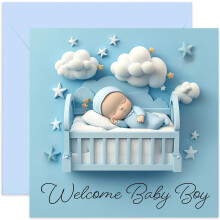 New Baby Boy Greeting Cards for Friends and Family - Welcome Baby Boy Cards - Light Blue Sweet Design - Welcome To The World New Parents Card - Mummy