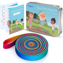 Cikyner Chinese Jump Rope, 4m Long 1.5cm Wide Elastic Chinese Ropes with Instructions French Skipping Rainbow Band for Children Jumpsies Games Indoor