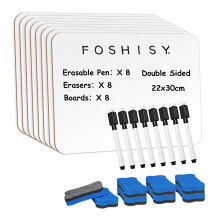 FOSHISY 8 Pack Dry Erase Mini Whiteboard A4 with Dry-Erase Pens,22 x 30 cm Double Sided Small White Board Set Portable Whiteboard for Children School