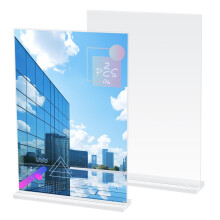 KOXXIAMOQ 2 Pcs Poster Menu Holder, A4 Acrylic Sign Holder, T-Shape Double-Side Menu Display Stand, Clear Perspex A4 Vertical Display Stands for Offi