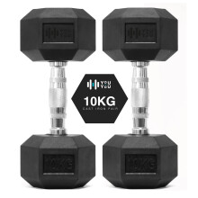 You vs You Hex Dumbbells Weights Pair for Home Exercise | 10kg Set of 2 Hexagonal Weight Rubber Encased for Home Fitness Gym Workouts Training Muscle