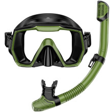 Snorkel Set Adults Snorkeling Gear Anti-Leak and Anti-Fog Tempered Glass Lens Panoramic View Swim Mask Dry Top Snorkel Kit for Snorkeling Scuba Divin