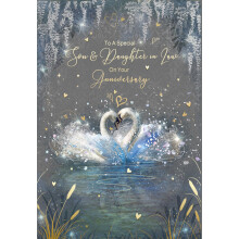 Cherry Orchard Son and Daughter in Law Anniversary Card, Beautiful design with two swans, finished with foil, comes complete with envelope.