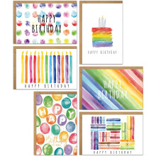 YianHien Birthday Cards, 24 Rainbow Watercolour Birthday Cards Multipack with Kraft Envelopes & Sealing Stickers, Colourful Happy Birthday Card Pack
