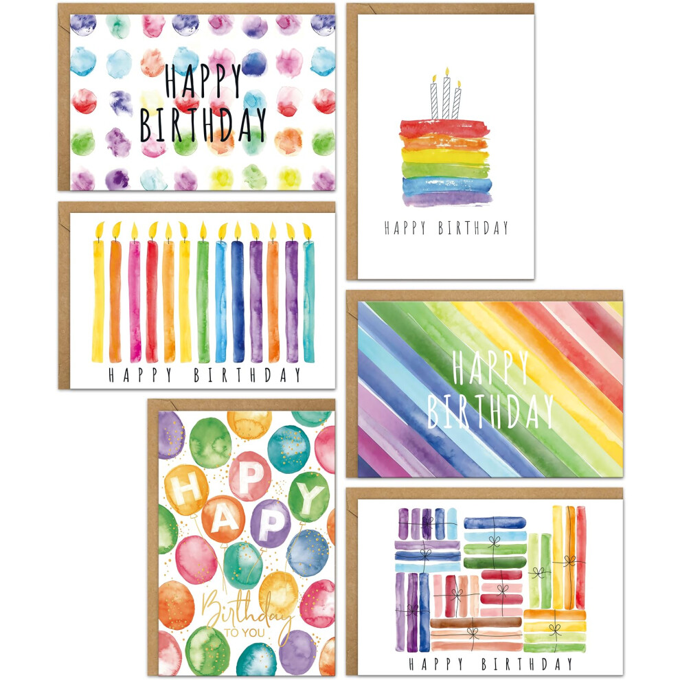 Photos - Other Office Equipment YianHien Birthday Cards, 24 Rainbow Watercolour Birthday Cards Multipack with Kraft Envelopes & Sealing Stickers, Colourful