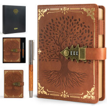 WEMATE Lock Journal with Pen & Gift Box, A5 260 Pages, Refillable, Hardcover Leather Password Notebook for Writing,Vintage Lock Diary for Women, Girl