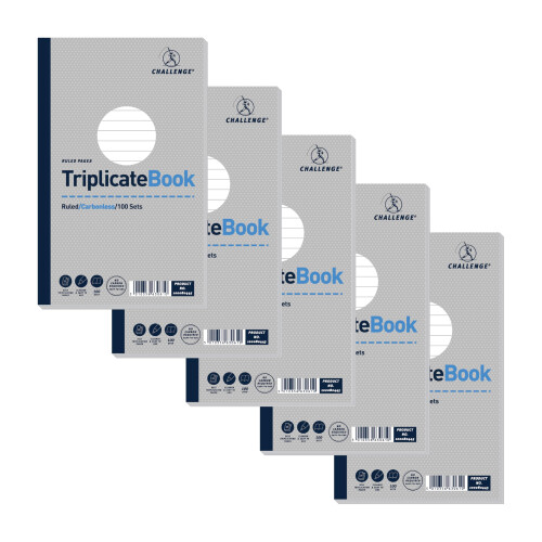 Challenge Challenge Triplicate Book, Carbonless, 100 Pages, 5 pack (210 x 130 mm)