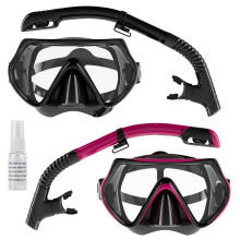 Snorkel Set Adults, Scuba Snorkelling Packages with 180 Panoramic Anti-Fog Tempered Glass Snorkel Mask, Leak Proof Dry Top Snorkel for Snorkeling Di