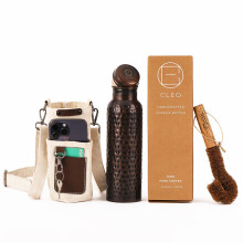 AVA DESIGNZ Hand Hammered Black Copper Water Bottle 950ml – Ayurvedic Leakproof Metal Sports & Gym Water Bottle BPA Free Large Water Bottle for Yoga