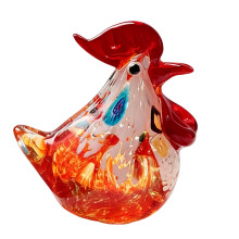 Hand Blown Glass Chickens Statue Rooster Chicken-Red Sand