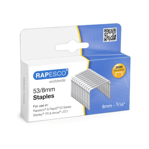Rapesco 0752 Type 53/8 mm Galvanised Tacker Staples, Pack of 2000