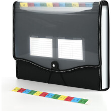 File Organiser, 13 Pockets Expanding File Folder, Document Organiser with 12 Tabs, Folders for Paperwork A4 for Home, Office, and School, Black