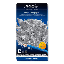 STAEDTLER 100 G12 Mars Lumograph Graphite Pencils For Drawing & Sketching - Assorted Degrees, 6B-4H (Tin Of 12 Pencils)
