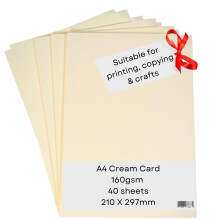A4 Cream Card Paper Printer - 160gsm 40 Sheets - Coloured - Suitable for Craft, Printing, Copying, Photocopiers