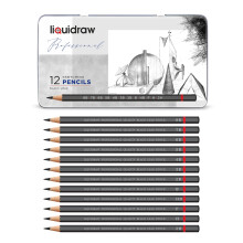 Liquidraw Graphite Drawing Pencils - 12 Set | Professional Quality Graded Artists Pencils | 4 Hard Grades & 8 Soft Grades | Beautiful Storage Tin | I