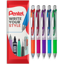 Pentel EnerGel XM BL77 - Retractable Liquid Gel Ink Pen - 0.7mm - 54% Recycled - In Envelope Gift Packaging - Tropical Set of 5
