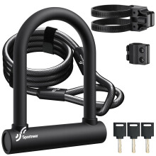 Sportneer Bike Lock, 18mm Heavy Duty Bike U Lock Plus Size with 6Ft/1.8M High Security Steel Cable&Adjustable Mounting Bracket&Key Anti Theft Secure