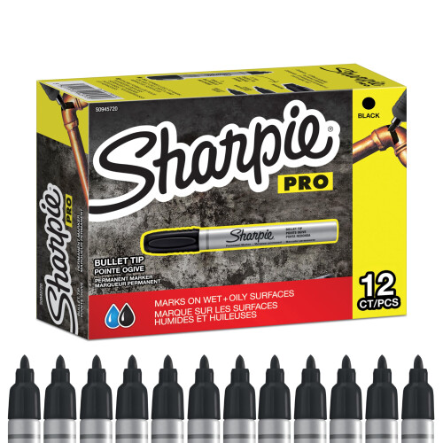 Sharpie Sharpie Pro Industrial Strength Permanent Markers | Bullet Tip | Black Ink | 12 Count
