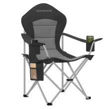 SONGMICS Camping Chair, Folding Outdoor Chair with Wide Seat and High Back, Portable Garden Picnic Chair with Cup Holder, Phone Holder and Side Pocke