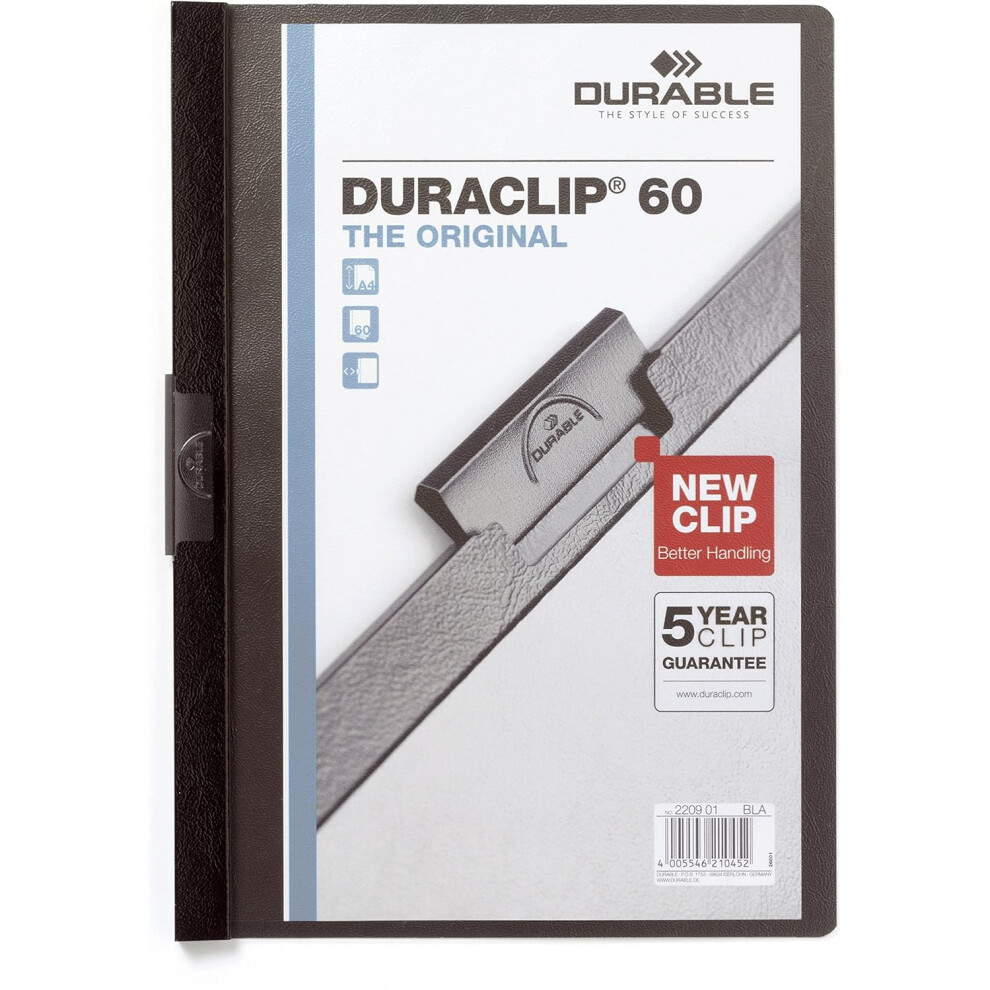 Photos - Other Office Equipment Durable DURACLIP 60 A4 Clip Folder - Holds up to 60 Sheets of A4 Paper - Robust Metal Sprung Clip - Pack of 5 Folders in Bla 