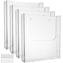 VIDETOL 4 Pack A4 Wall Mounted Document Holder, A4 Portrait Wall Mountable Menu Leaflet Holder, Clear Literature Holders, 4.1x22.5x25.1cm