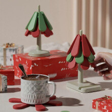 Anti Scald Christmas Tree Table Mat Foldable Dishes Insulation Pad Silicone Coaster Round Base