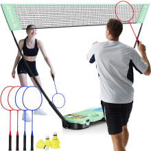 BAGAIL Portable Badminton Net Set - Storage Case - Freestanding Base - Quick Setup - Pop Up Badminton Net with 4 Racket, 4 Shuttlecocks for Indoor &