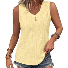 Womens U Neck Tank Tops Summer Sleeveless Loose-Yellow XXL