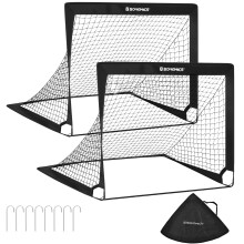 SONGMICS Set of 2 Folding Children's Football Goal, Football Gate, Quick Assembly, Garden Park Beach, Steel, Fibreglass Rod, Oxford and Polyester Fab
