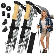 COVACURE Hiking Poles, 2pcs Collapsible Ultralight Aircraft-Grade Aluminum Walking Sticks for Men & Women with EVA Cork Handle & Metal Flip Locks(110