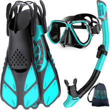 Zenoplige Snorkel Set Adults with Flippers, Snorkel Mask with Adjustable Swim Fins, Snorkelling Packages with Carrying Bag for Beginners and Snorkele