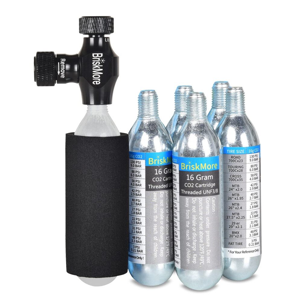 Photos - Bike Pump BriskMore CO2 inflator Kit with 5 X 16g CO2 Cartridges for Bike Tires, Presta and Schrader Valve Compatible, Bike Tire Pump