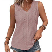 Womens U Neck Tank Tops Summer Sleeveless Loose-dark pink L