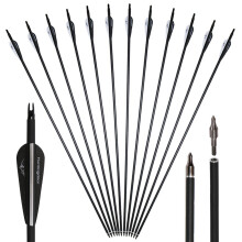 Huntingdoor 12Pcs 30 inch Archery Arrows Hunting Targeting Arrows with Replaceable Broadhead for Recurve Bow Compound Bow Target Practice