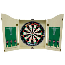 GORILLA DARTS Centre Set MDF Light Oak Cabinet Set Dartboard inc Darts Package