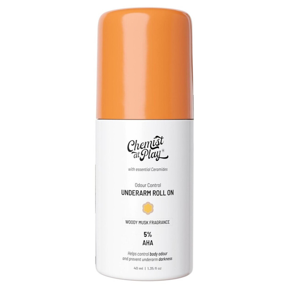 Chemist at Play UnderArm Roll-On with 5% AHA Lactic Acid & 1% Mandelic Acid | Prevents Body Odour Brightens Skin & Exfoliates Underarm - 40ml
