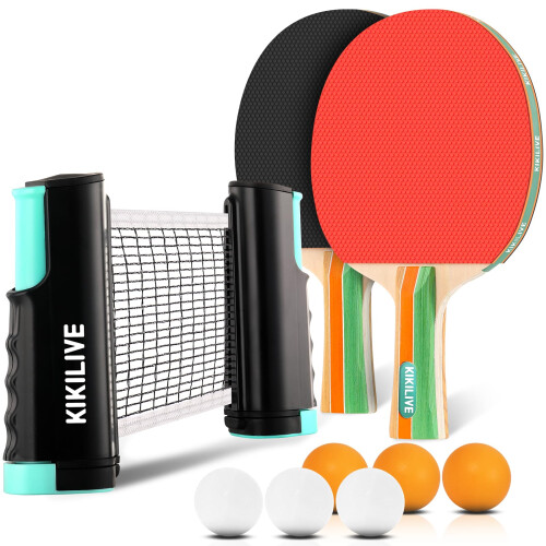 KIKILIVE 2 Player Table Tennis Set, Ping Pong Set with Retractable