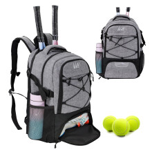 WOLT Tennis Bag Large Tennis Racket Backpack for Women Men, Holds 2 Racquets with Shoe Compartment Fits Badminton Pickleball Squash Racket, Grey