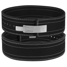 POZTEV Weightlifting Belt, 9mm Leather, Small (26"-32"), Black, Lever Buckle, Ideal for Gym, Squats, Deadlifts
