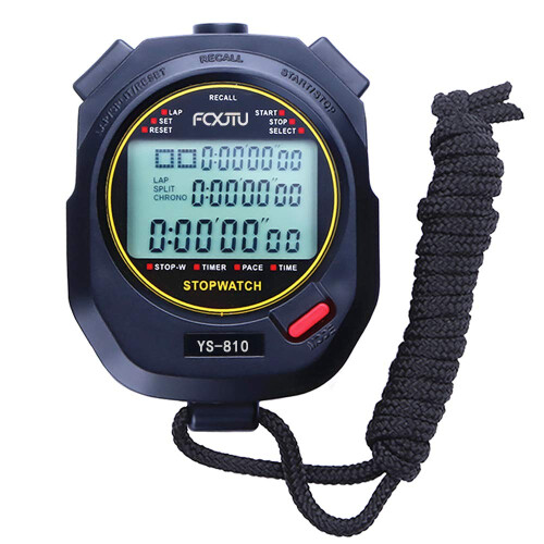 FCXJTU 10 Lap Digital Stopwatch Timer, 10 Split Memory Time & Calendar Alarm, Pace Mode with 3-Row Extra Large Screen Water Resistant Includes Batter