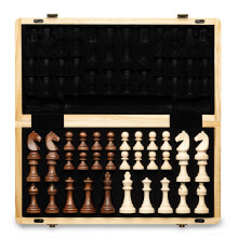 A&A 15" Magnetic Wooden Chess Set/Folding Board / 3" King Height German Knight Staunton Chess Pieces/Walnut & Maple Inlaid /2 Extra Queen