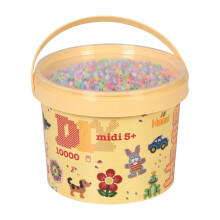 Hama Midi Beads Bucket, Approx.10.000 Fuse Beads, Mosaic Decoration Arts & Craft Kit for Creative Children Ages 5+ Assorted Colours of Beads, Iron/Me