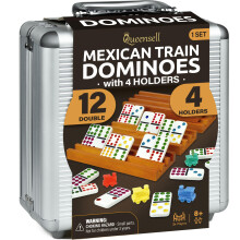 Queensell Mexican Train Dominoes Set with 4 Holders - Dominoes Double 12 with Wooden Hub and Tiles Holders - Double 12 Dominos Set for Family Game Ni