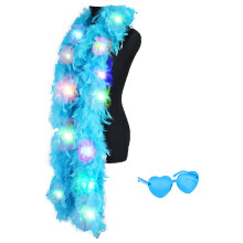 Colorful Feather Boas, 6.6ft Boa with 20 Color LED Lights for Women for Dancing Wedding Party Halloween, with Heart Sunglasses (Blue)