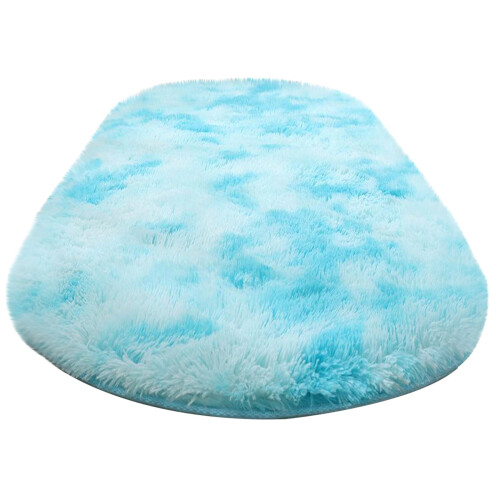 Soft Fluffy Bedroom Rug Oval Sky Blue 23.6x63 in 1