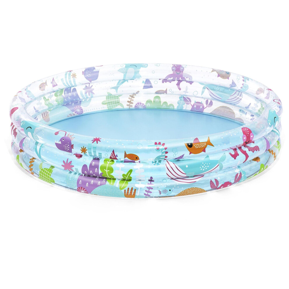 Bestway Deep Dive Inflatable Kids Pool, Sea Theme, 3 Ring Paddling Pool With Underwater Graphics, Easy Inflate Kiddie Outdoor Pool