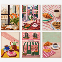 6 Packs Paint by Numbers Kit for Adults Unframed,Coffee DIY Acrylic Oil Painting Paint by Numbers Kits on Canvas,Bread Adults Paint by Numbers Kits D